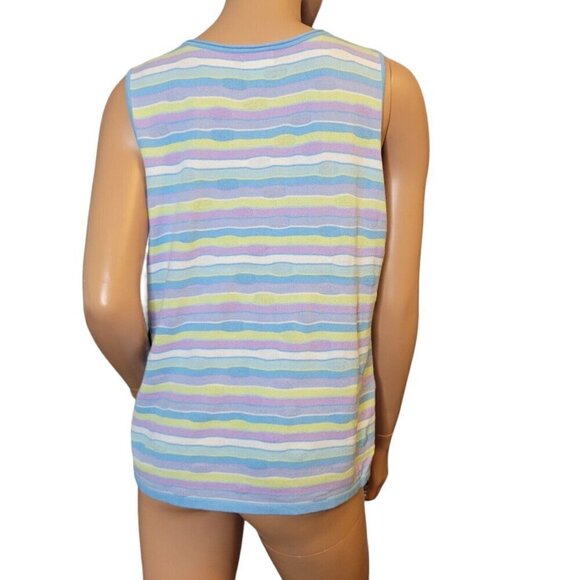 Sigrid Olsen Womens Tank Top Womens Large Knit Career Office Pastel Strip Easter - Picture 3 of 14